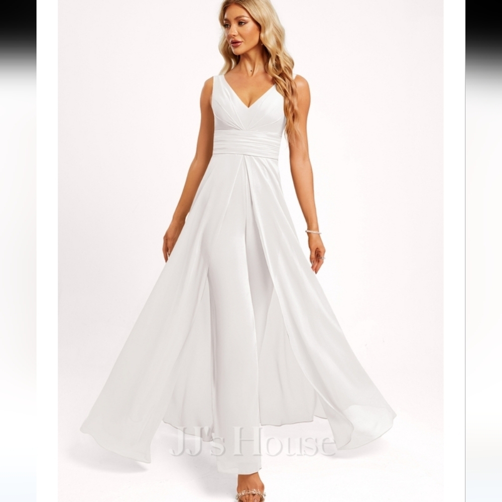 JJ House Tallula White Wedding Jumpsuit Sleeveless Wide-leg Size Medium